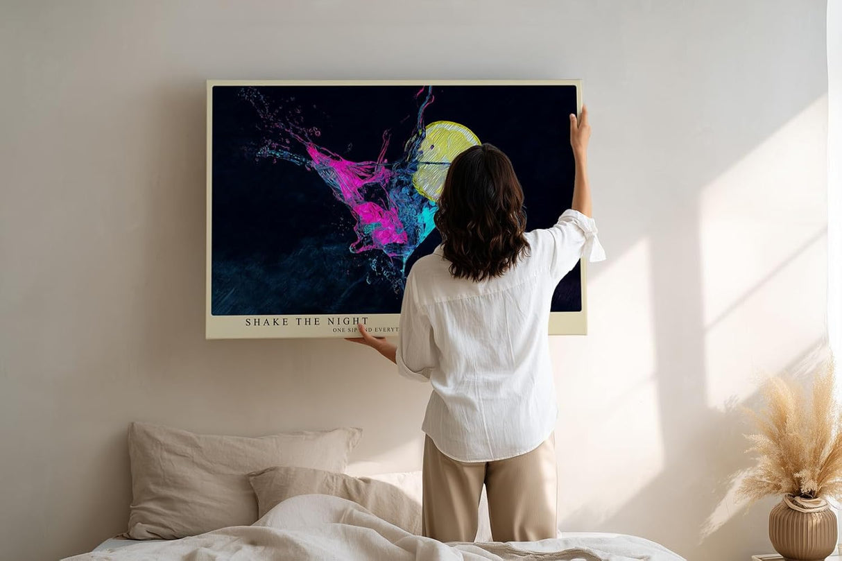 Paul Sinus Wandbild 120x80cm abstrakter Cocktail Splash Neonfarben moderne Getränk Kunst in Pink Blau und Gelb dynamisches Party Kunstbild für Wohnzimmer Bar Küche