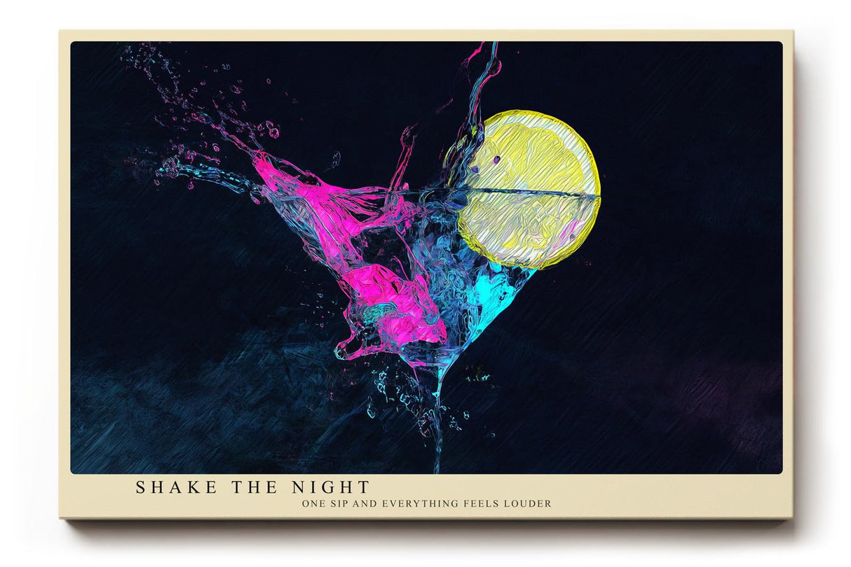 Paul Sinus Wandbild 120x80cm abstrakter Cocktail Splash Neonfarben moderne Getränk Kunst in Pink Blau und Gelb dynamisches Party Kunstbild für Wohnzimmer Bar Küche