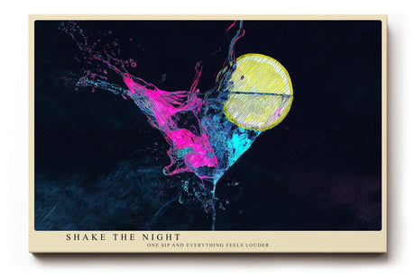Paul Sinus Wandbild 120x80cm abstrakter Cocktail Splash Neonfarben moderne Getränk Kunst in Pink Blau und Gelb dynamisches Party Kunstbild für Wohnzimmer Bar Küche
