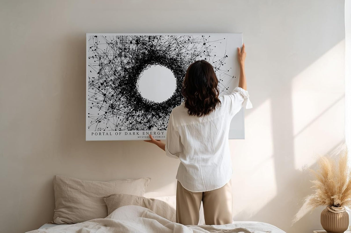 Paul Sinus Wandbild 120x80cm abstrakter Energie Kreis schwarze Linienstruktur modernes Grafikdesign minimalistische Wanddekoration fuer Wohnzimmer Büro