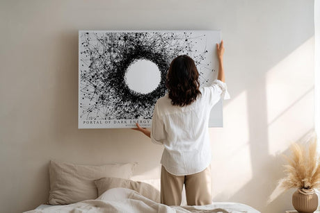 Paul Sinus Wandbild 120x80cm abstrakter Energie Kreis schwarze Linienstruktur modernes Grafikdesign minimalistische Wanddekoration fuer Wohnzimmer Büro