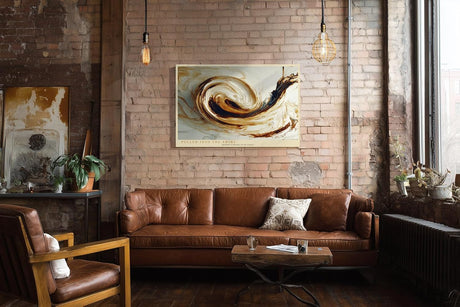 Paul Sinus Wandbild 120x80cm abstrakter Farbwirbel modern beige braun dynamische Kunst grosses Kunstbild stilvolle Wanddekoration fuer Wohnzimmer Büro