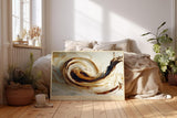 Paul Sinus Wandbild 120x80cm abstrakter Farbwirbel modern beige braun dynamische Kunst grosses Kunstbild stilvolle Wanddekoration fuer Wohnzimmer Büro
