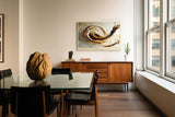 Paul Sinus Wandbild 120x80cm abstrakter Farbwirbel modern beige braun dynamische Kunst grosses Kunstbild stilvolle Wanddekoration fuer Wohnzimmer Büro