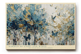 Paul Sinus Wandbild 120x80cm Abstrakter Garten mit Schmetterlingen Blau Gold Natur Kunst Wanddekoration Wohnzimmer Schlafzimmer