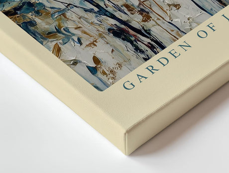 Paul Sinus Wandbild 120x80cm Abstrakter Garten mit Schmetterlingen Blau Gold Natur Kunst Wanddekoration Wohnzimmer Schlafzimmer