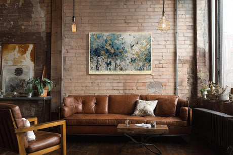 Paul Sinus Wandbild 120x80cm Abstrakter Garten mit Schmetterlingen Blau Gold Natur Kunst Wanddekoration Wohnzimmer Schlafzimmer