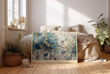 Paul Sinus Wandbild 120x80cm Abstrakter Garten mit Schmetterlingen Blau Gold Natur Kunst Wanddekoration Wohnzimmer Schlafzimmer
