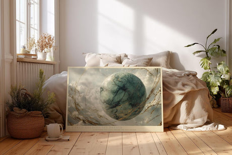 Paul Sinus Wandbild 120x80cm abstrakter Planet im Himmel moderne kosmische Kunst in Grau Gruen und Gold stilvolle Wanddekoration fuer Wohnzimmer Büro