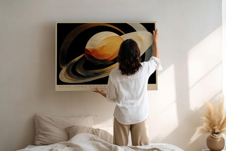 Paul Sinus Wandbild 120x80cm abstrakter Planet moderne Weltraum Kunst gold schwarz kosmische Formen Kunstdruck elegante