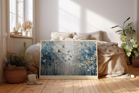 Paul Sinus Wandbild 120x80cm Abstrakter Wald mit Schmetterlingen Blau Weiss Natur Kunst Moderne Wanddekoration