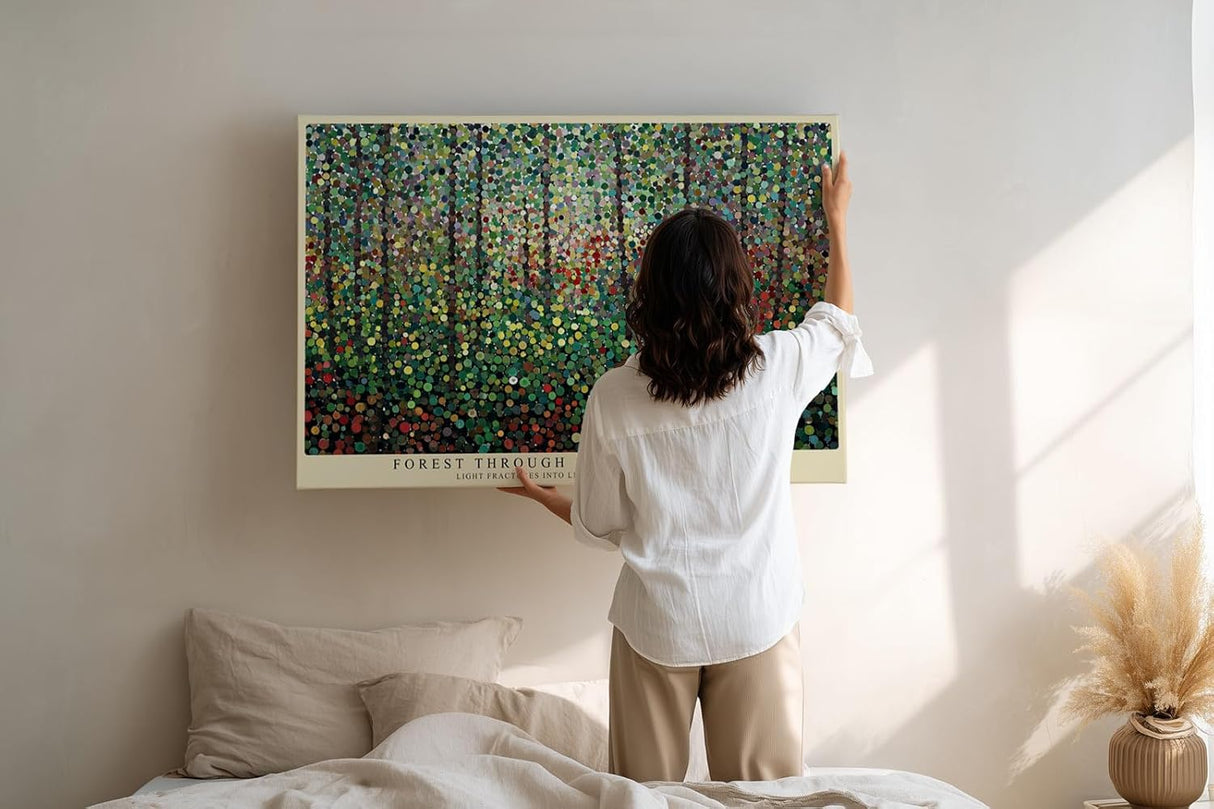 Paul Sinus Wandbild 120x80cm Abstrakter Wald Punktmalerei moderne Landschaft Kunst Wanddekoration Wohnzimmer Büro