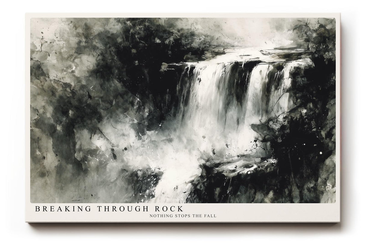 Paul Sinus Wandbild 120x80cm abstrakter Wasserfall monochrom moderne Naturkunst schwarz weiss dynamische Landschaftsmalerei grosses Kunstbild Wanddekoration fuer Wohnzimmer Büro Flur