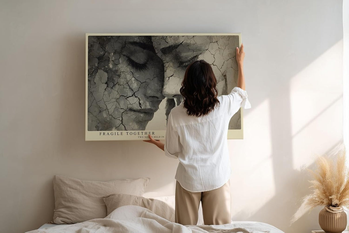 Paul Sinus Wandbild 120x80cm abstraktes Doppelportrait moderne Kunst schwarz weiss emotionales Gesicht Wanddekoration fuer Wohnzimmer Büro