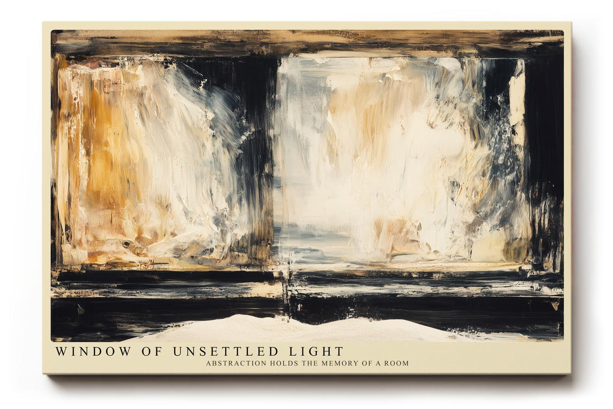Paul Sinus Wandbild 120x80cm Abstraktes Fenster Licht und Schatten Moderne Kunst in Beige Schwarz und Gold fuer Wohnzimmer Schlafzimmer und Büro