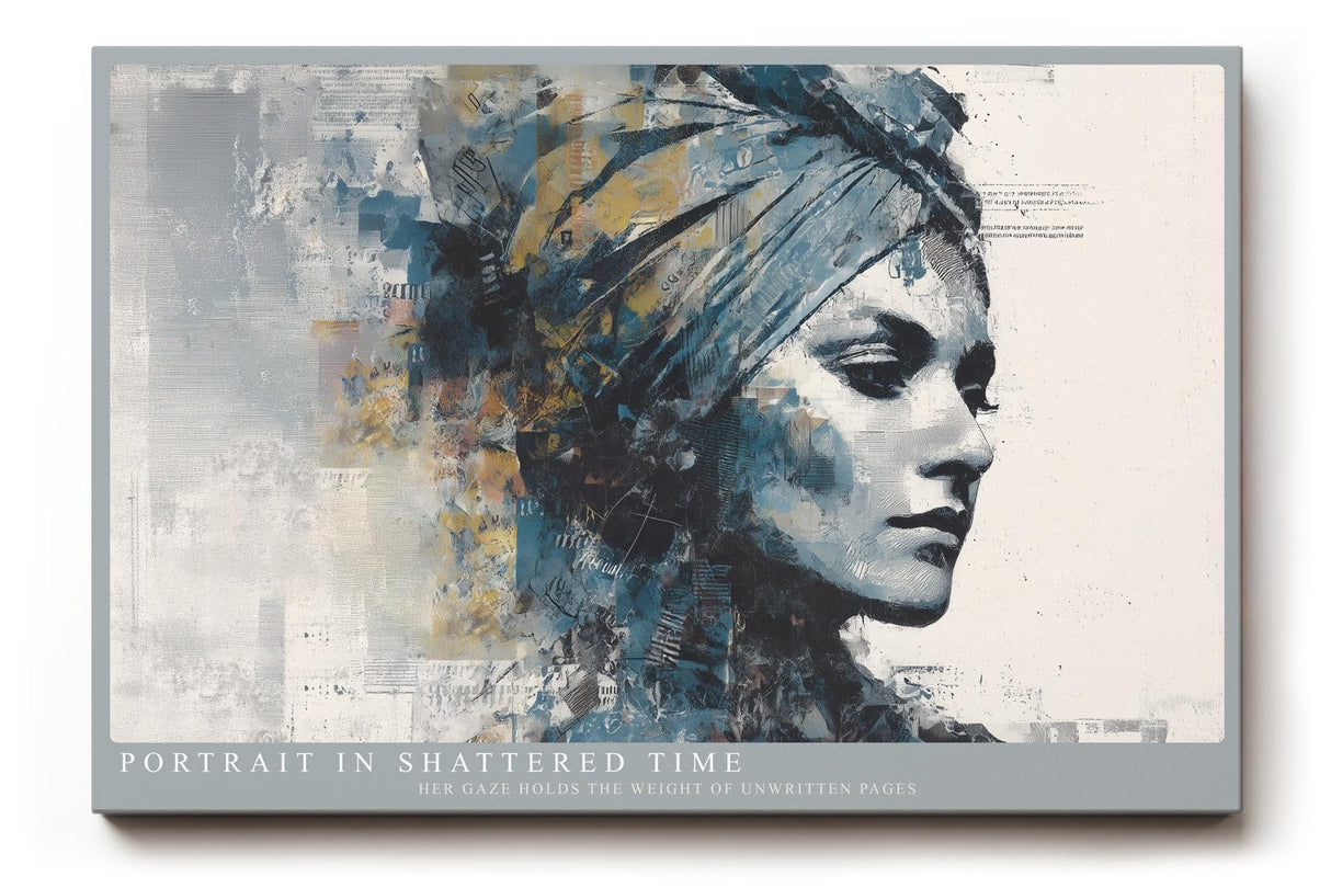 Paul Sinus Wandbild 120x80cm Abstraktes Frauenportraet Moderne Collagekunst in Blau und Gold Stilvolles Kunstbild fuer Wohnzimmer Schlafzimmer und Büro