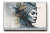 Paul Sinus Wandbild 120x80cm Abstraktes Frauenportraet Moderne Collagekunst in Blau und Gold Stilvolles Kunstbild fuer Wohnzimmer Schlafzimmer und Büro