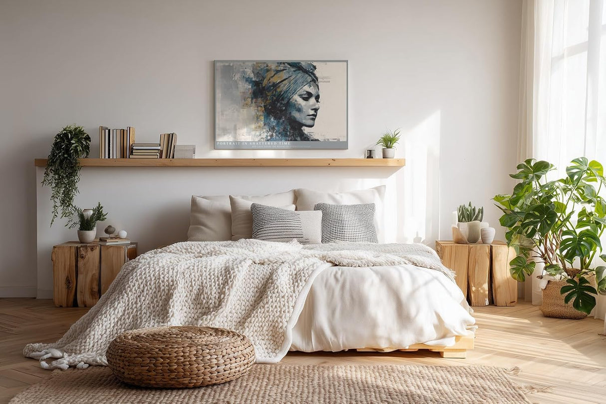 Paul Sinus Wandbild 120x80cm Abstraktes Frauenportraet Moderne Collagekunst in Blau und Gold Stilvolles Kunstbild fuer Wohnzimmer Schlafzimmer und Büro