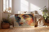 Paul Sinus Wandbild 120x80cm Abstraktes Frauenportrait Kunstmotiv Farbenreiche moderne Gesicht Illustration mit kuenstlerischer Struktur
