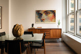 Paul Sinus Wandbild 120x80cm Abstraktes Frauenportrait Kunstmotiv Farbenreiche moderne Gesicht Illustration mit kuenstlerischer Struktur