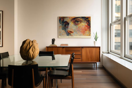 Paul Sinus Wandbild 120x80cm Abstraktes Frauenportrait Kunstmotiv Farbenreiche moderne Gesicht Illustration mit kuenstlerischer Struktur