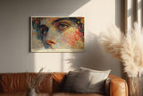 Paul Sinus Wandbild 120x80cm Abstraktes Frauenportrait Kunstmotiv Farbenreiche moderne Gesicht Illustration mit kuenstlerischer Struktur