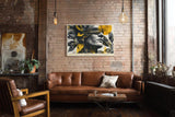 Paul Sinus Wandbild 120x80cm abstraktes Frauenportrait modern schwarz gold Kunst Gesicht mit Blaettern stilvolle Wanddekoration fuer Wohnzimmer Büro