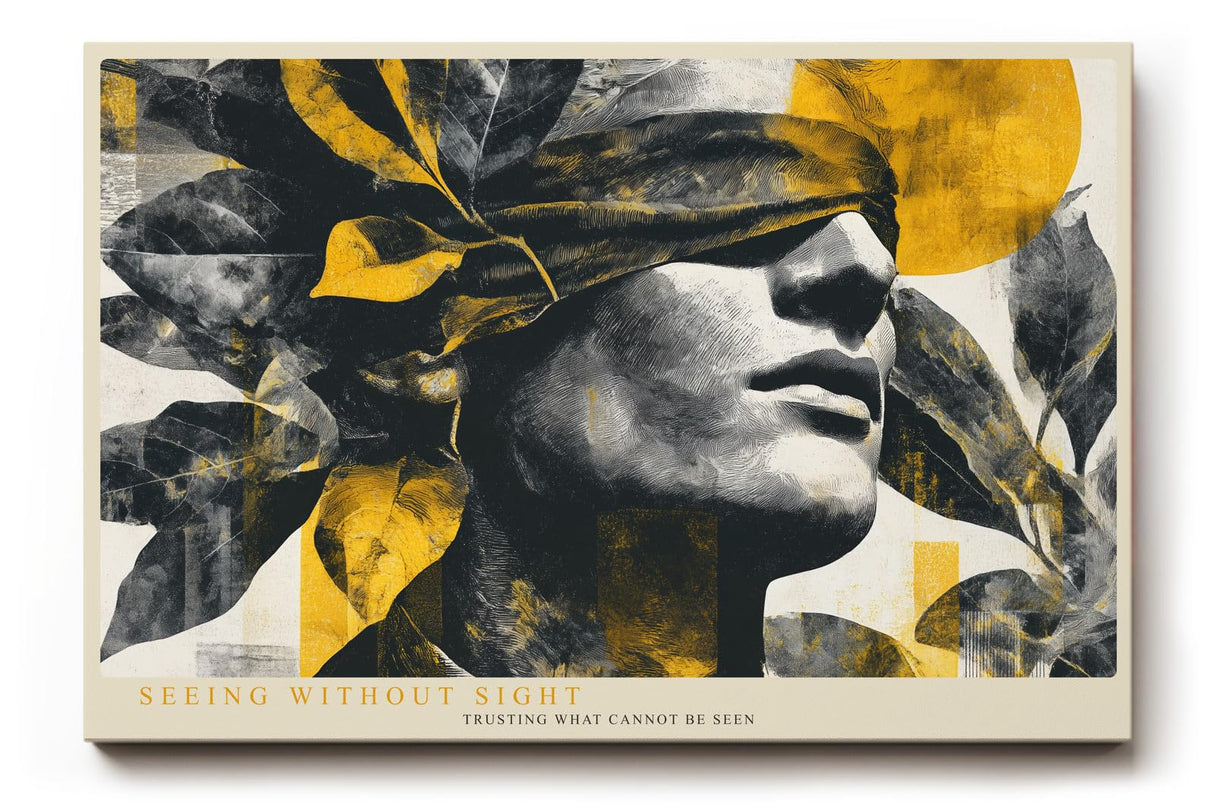 Paul Sinus Wandbild 120x80cm abstraktes Frauenportrait modern schwarz gold Kunst Gesicht mit Blaettern stilvolle Wanddekoration fuer Wohnzimmer Büro