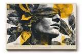Paul Sinus Wandbild 120x80cm abstraktes Frauenportrait modern schwarz gold Kunst Gesicht mit Blaettern stilvolle Wanddekoration fuer Wohnzimmer Büro