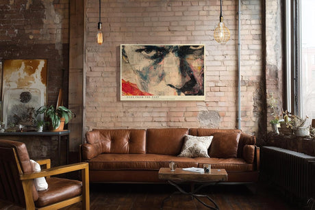 Paul Sinus Wandbild 120x80cm Abstraktes Gesicht Collage Moderne Kunst in Rot Beige Schwarz Wanddekoration