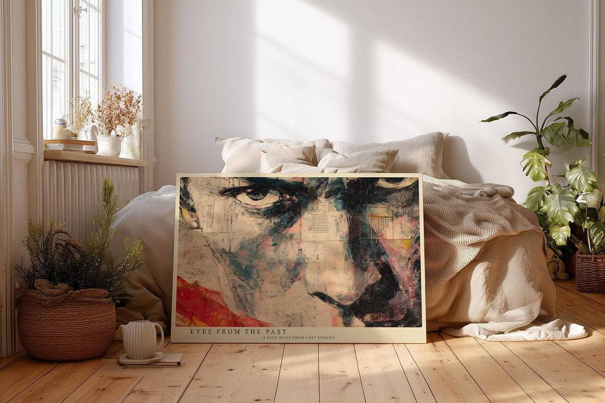 Paul Sinus Wandbild 120x80cm Abstraktes Gesicht Collage Moderne Kunst in Rot Beige Schwarz Wanddekoration