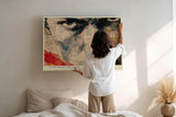 Paul Sinus Wandbild 120x80cm Abstraktes Gesicht Collage Moderne Kunst in Rot Beige Schwarz Wanddekoration