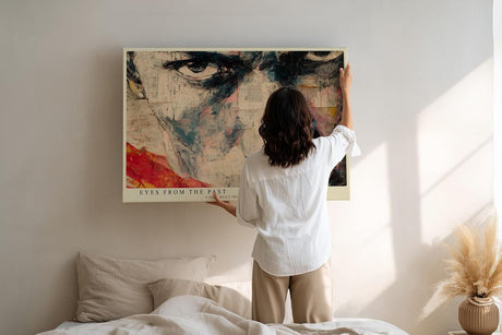 Paul Sinus Wandbild 120x80cm Abstraktes Gesicht Collage Moderne Kunst in Rot Beige Schwarz Wanddekoration