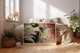 Paul Sinus Wandbild 120x80cm Abstraktes Gesicht Collage Moderne Urban Art in Rot Schwarz Beige Ausdrucksstarke Kunst Wanddekoration
