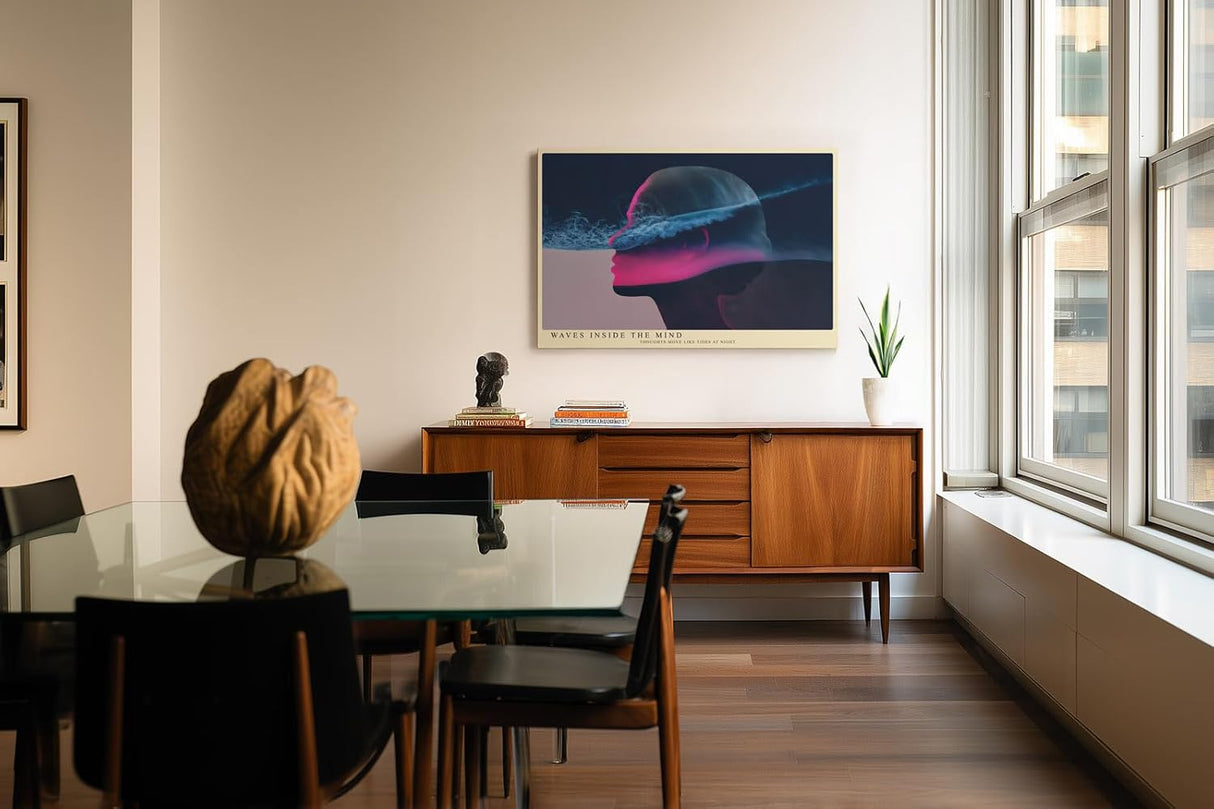 Paul Sinus Wandbild 120x80cm abstraktes Gesicht Meer Gedanken modern blau pink surreal Kunst Kunstdruck grosses Kunstbild kreative Wanddekoration fuer Wohnzimmer Büro