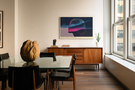 Paul Sinus Wandbild 120x80cm abstraktes Gesicht Meer Gedanken modern blau pink surreal Kunst Kunstdruck grosses Kunstbild kreative Wanddekoration fuer Wohnzimmer Büro