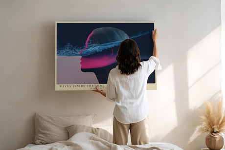 Paul Sinus Wandbild 120x80cm abstraktes Gesicht Meer Gedanken modern blau pink surreal Kunst Kunstdruck grosses Kunstbild kreative Wanddekoration fuer Wohnzimmer Büro