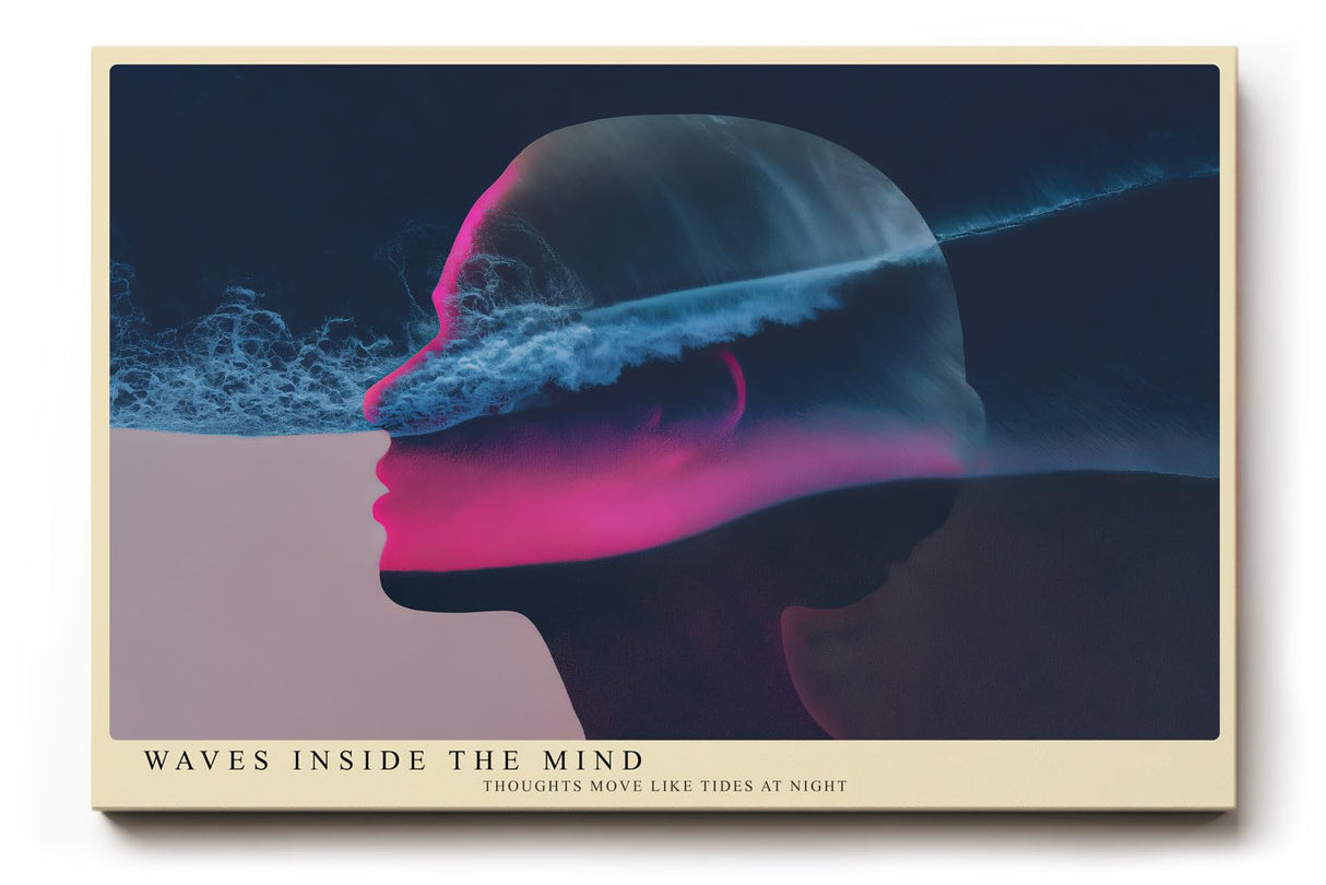 Paul Sinus Wandbild 120x80cm abstraktes Gesicht Meer Gedanken modern blau pink surreal Kunst Kunstdruck grosses Kunstbild kreative Wanddekoration fuer Wohnzimmer Büro