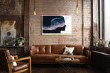 Paul Sinus Wandbild 120x80cm abstraktes Gesicht mit Meereswellen modernes Gedanken Kunstmotiv blau rosa surrealer Kunstdruck stilvolle Wanddekoration fuer Wohnzimmer Büro