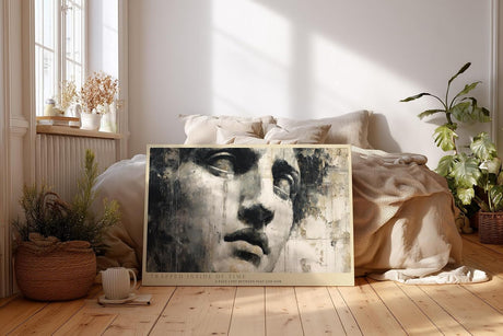Paul Sinus Wandbild 120x80cm Abstraktes Gesicht Moderne Portrait Kunst in Beige Schwarz Wanddekoration