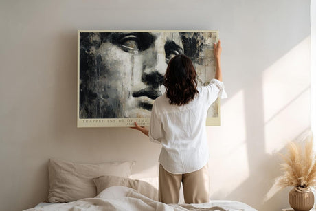 Paul Sinus Wandbild 120x80cm Abstraktes Gesicht Moderne Portrait Kunst in Beige Schwarz Wanddekoration