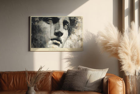 Paul Sinus Wandbild 120x80cm Abstraktes Gesicht Moderne Portrait Kunst in Beige Schwarz Wanddekoration