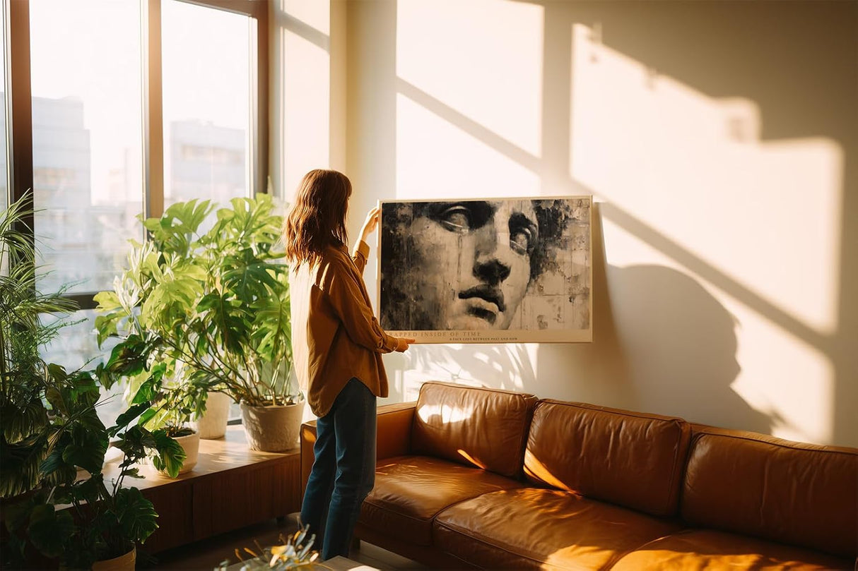 Paul Sinus Wandbild 120x80cm Abstraktes Gesicht Moderne Portrait Kunst in Beige Schwarz Wanddekoration