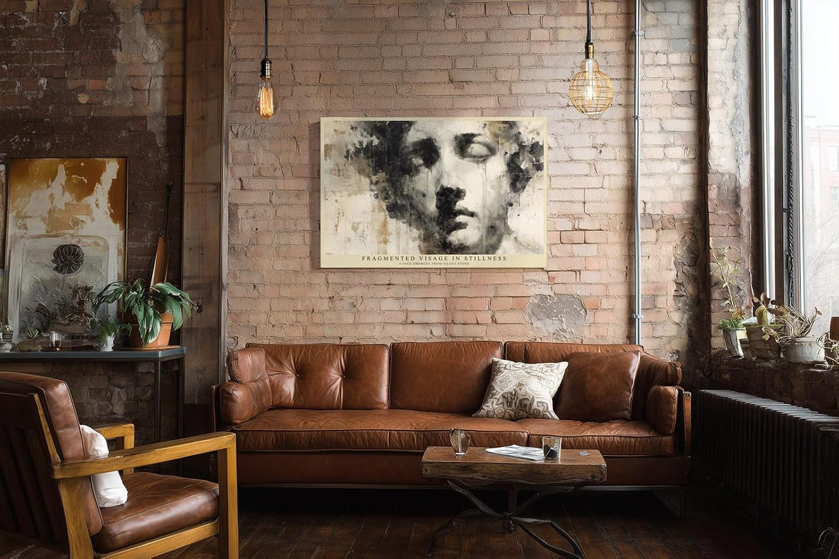 Paul Sinus Wandbild 120x80cm Abstraktes Gesicht Moderne Portrait Kunst Minimalistische Darstellung in Schwarz Weiss