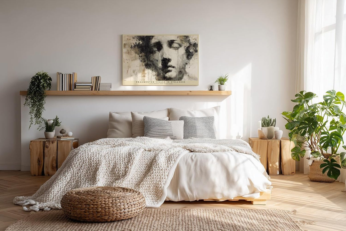 Paul Sinus Wandbild 120x80cm Abstraktes Gesicht Moderne Portrait Kunst Minimalistische Darstellung in Schwarz Weiss
