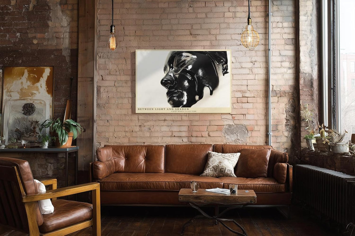 Paul Sinus Wandbild 120x80cm abstraktes Gesicht schwarz glänzende Kunst moderne Skulptur Licht und Schatten Kunstbild minimalistische