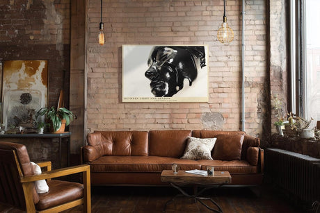 Paul Sinus Wandbild 120x80cm abstraktes Gesicht schwarz glänzende Kunst moderne Skulptur Licht und Schatten Kunstbild minimalistische
