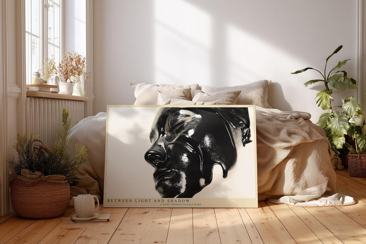 Paul Sinus Wandbild 120x80cm abstraktes Gesicht schwarz glänzende Kunst moderne Skulptur Licht und Schatten Kunstbild minimalistische