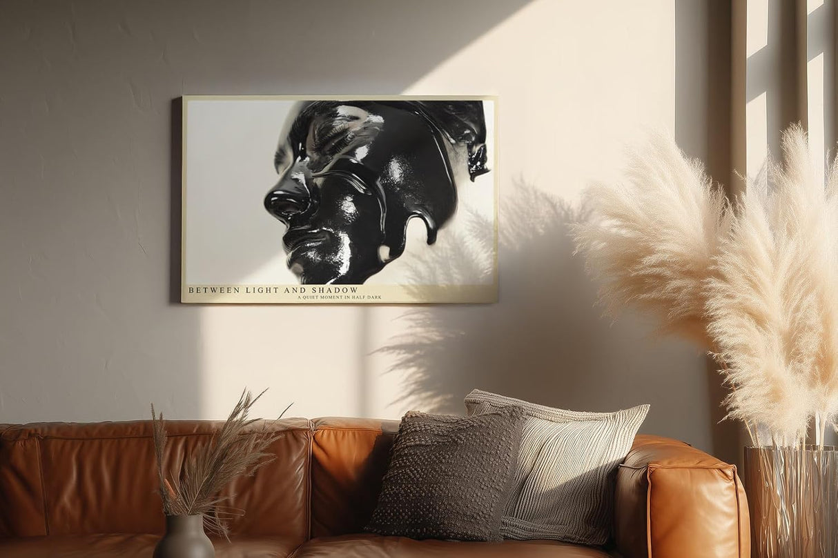 Paul Sinus Wandbild 120x80cm abstraktes Gesicht schwarz glänzende Kunst moderne Skulptur Licht und Schatten Kunstbild minimalistische