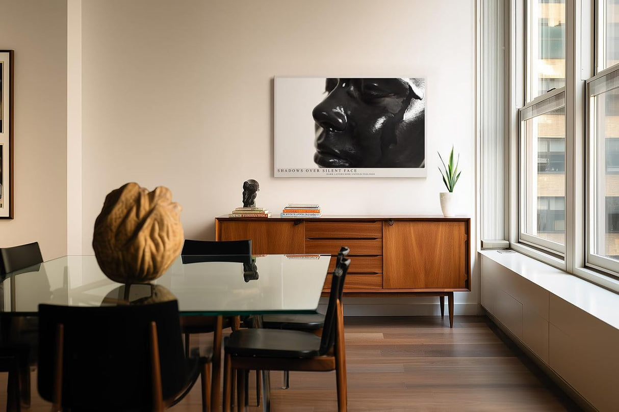 Paul Sinus Wandbild 120x80cm abstraktes Gesicht schwarze Skulptur glänzende Oberfläche moderne Kunst minimalistische Ästhetik Kunstbild stilvolle